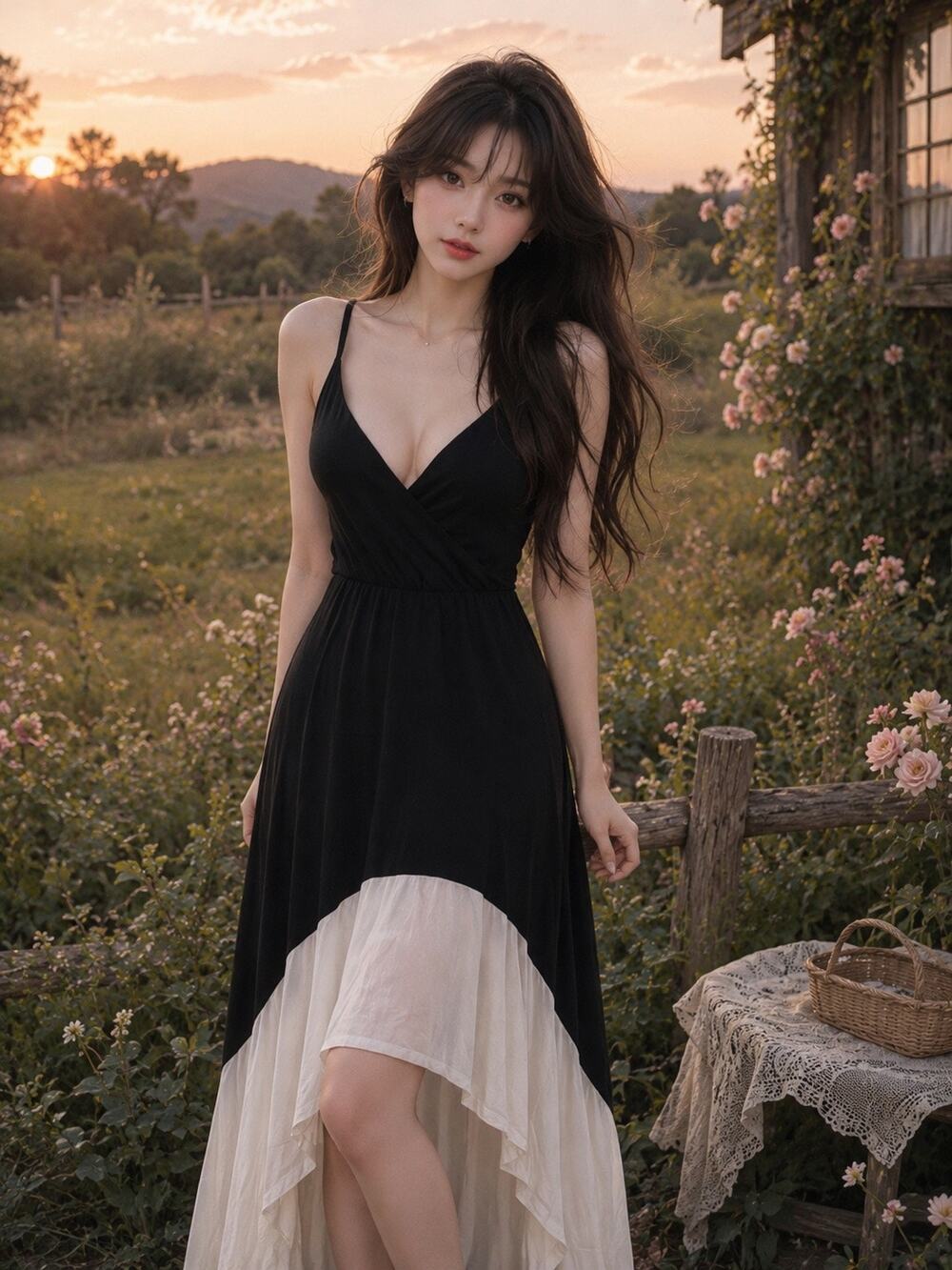 Sangria + Sunsets plunging jersey silhouette colorblock cocktail maxi dress